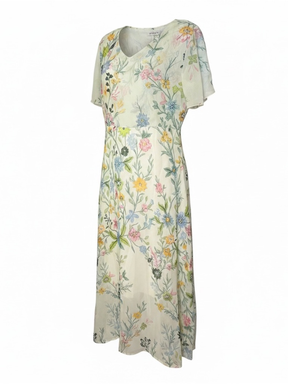 Floral Midi Dress Size XL | Cottagecore Garden Print Chiffon Dress